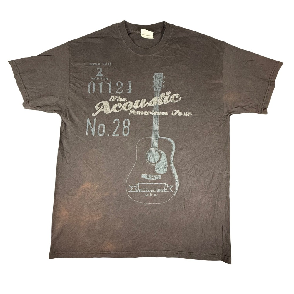 Hanes Heavyweight The Acoustic American Tour Graphic T-Shirt‎ Mens L Distressed